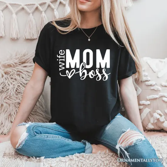 Wife Mom Boss T-Shirt, Black Casual Tee for Strong and Empowered Mothers {2}
