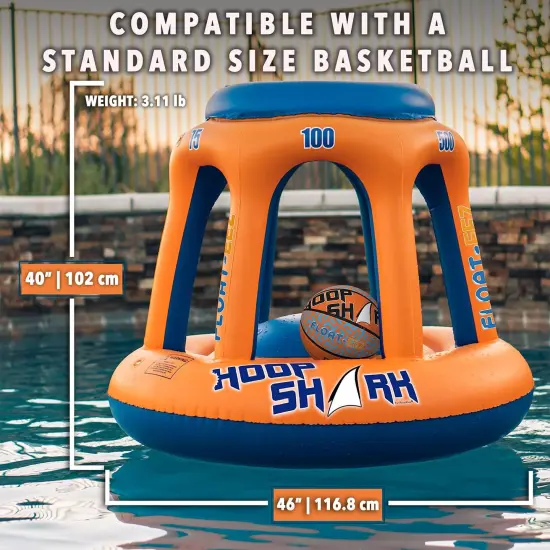Swimming Pool Basketball Hoop Set by Hoop Shark - Orange/Blue - Inflatable Hoop with Ball - Perfect for Competitive Water Play and Trick Shots - Ultimate Summer Toy {2}