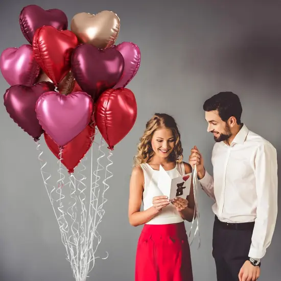 Wine Red Heart Balloons, 18 Inch 12 Pcs Burgundy Red and Pink Foil Heart Balloons Red and Rose Gold Heart Shape Mylar Balloons {4}