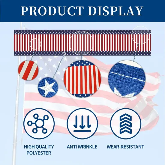 American Flag Table Runner 72 x 13 Inch, Patriotic Stars and Stripes Pattern Table Runner for 4th of July, Memorial Day, National Holidays, Perfect for Home, Party, Kitchen, Mantel, Dining Decorations {2}