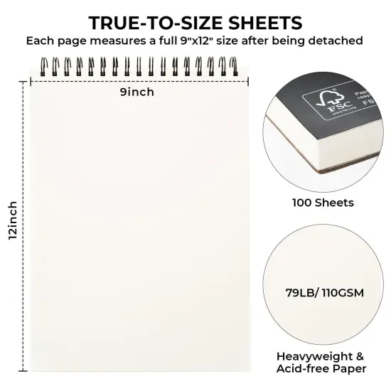 Ohuhu Sketchbook, 9" x 12" &ndash; 100 Sheets (79lb/110gsm) {5}