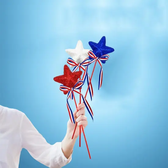 6 Pcs 4th of July Glitter Puffy Star Picks Foam Sparkly Sticks for Americana Independence Day Party Crafts Supplies Decorations, Memorial Day Patriotic Decor {5}