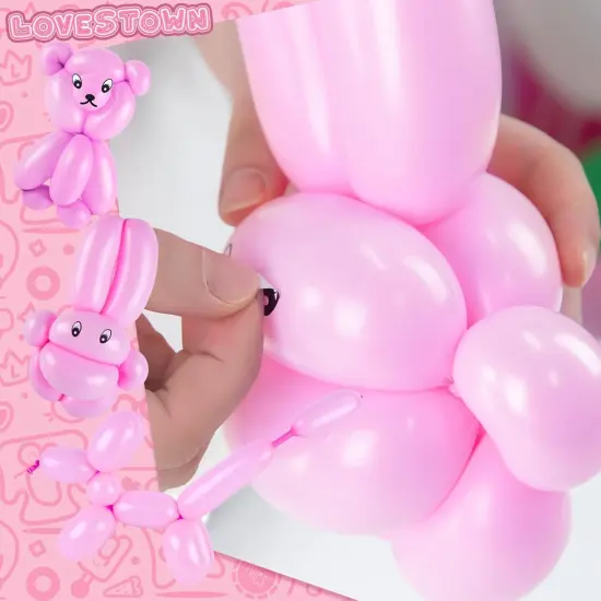 Pink 260 Animal Balloons，100 PCS Long Latex Balloons for Animal Modeling Weddings Birthdays Festival Party Decor {5}