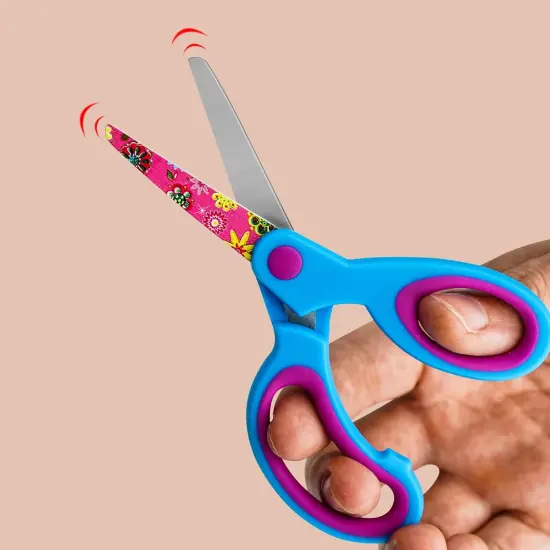 Scissors 3 Pack Children's Scissors with Comfort Handles 5" Safety Blunt Tip Scissors Floral Print Blades and Soft Grip Cute Scissors,School, DIY, Home, Classroom Use Crafting Cutting Paper {5}