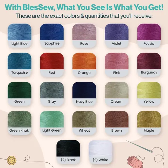 Sewing Thread-24 Spools of Polyester Thread for Sewing Machine for Beginners, Hand Stitching & Quilting-1000 yds Each in 22 Colors+Bonus Black & White {1}