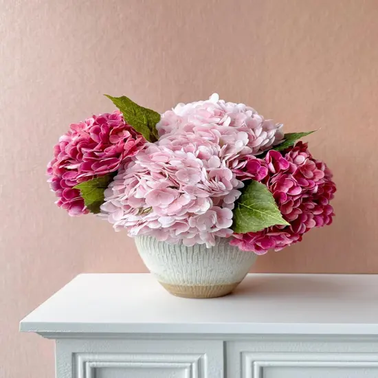 4 Pcs Real Touch Hydrangea Artificial Flower Lifelike 21'' Long Stem Latex Hydrangea Flower for Thanksgiving Home Kitchen Decor Wedding Christmas Table Centerpiece 2 Pink + 2 Rose Pink {3}