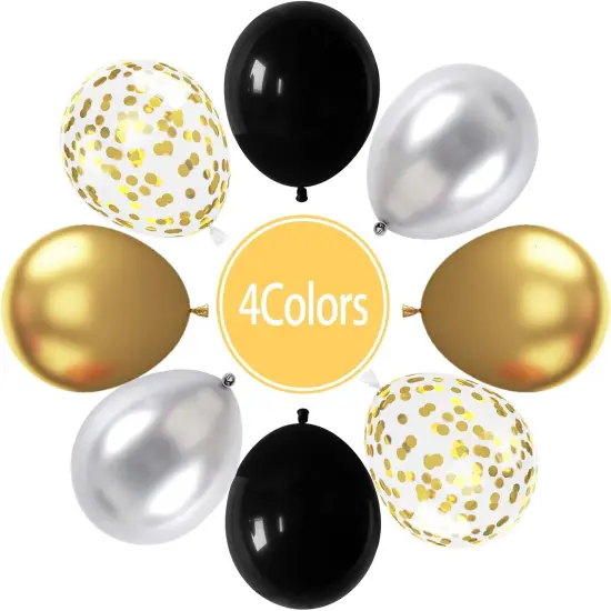 Black and Gold Balloons Latex Balloons, 60 Pcs 12 Inch Silver Gold Confetti Balloons with Ribbons for Birthday Graduation Black Gold Party Wedding Engagement Anniversary Festival Decoration {2}