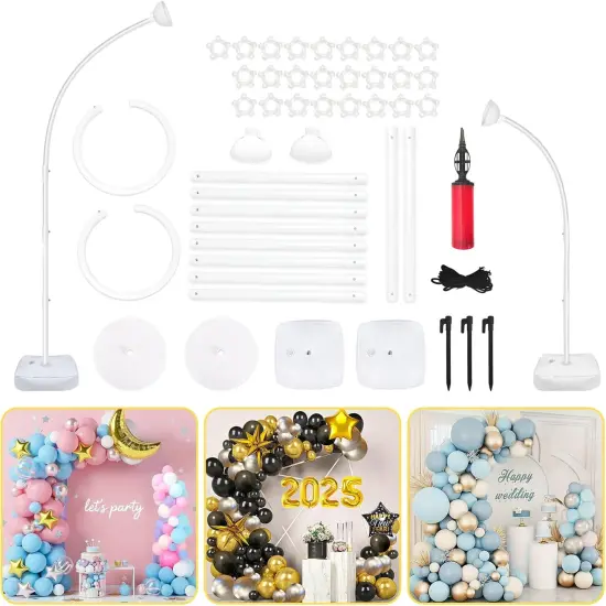 8FT & 6FT Balloon Arch Stand, Flexible Top Balloon Arch Kit, Half Arch Balloon Stand with Base for Floor, Balloon Column Kit for Wedding Birthday Baby Shower Graduation Party Decorations {1}
