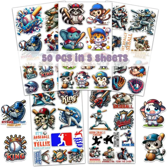 Pack 50 PCS Baseball Stickers Print Outdoors Theme Waterproof Vinyl Decals for Boys Teens Adults Sports Lovers Labels Decor Skateboard Water Bottles Bumper Helmet Laptop {2}
