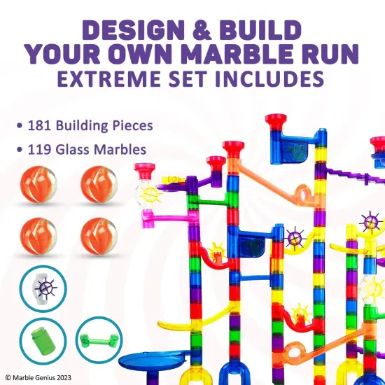Marble Genius Marble Run - 300 Complete Pieces Maze Track Easter Toys for Adults, Teens, Toddlers & Kids Ages 3-14 Years Old, (181 Translucent Marbulous Pieces + 119 Glass-Marble Set), Extreme Set {3}