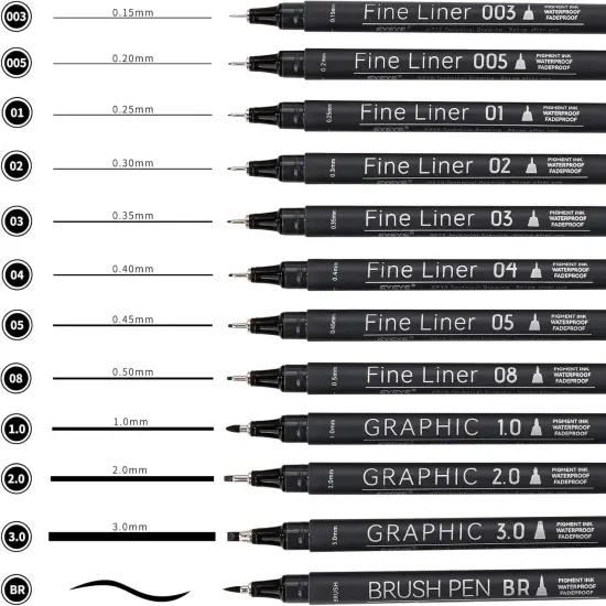 Micro Fineliner Pens, Black Drawing Art Pens,12 Archival Pen Waterproof Ink Set Artist Supplies Archival Inking Markers Sketch Outline Pen, Precision Drawing and Sketching Kit {1}