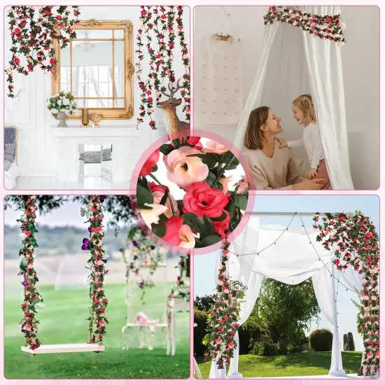 8 Pcs 65.6FT Summer Flower Garland,Rose Garland,Pink Flower Garland,Flower Garland Decorations,Flower Vines for Decoration, Wedding, Garden, Wall Decoration,Backdrop,Bedroom,Birthday Party {4}