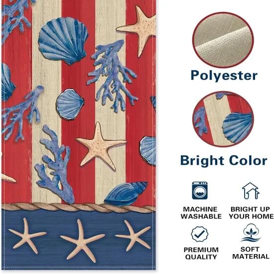 4th of July Beach Dining Table Runner, Patriotic America Coastal Starfish Conch Coral Stripes Burlap Kitchen Decoration, American USA Indoor Outdoor Home Decor {2}