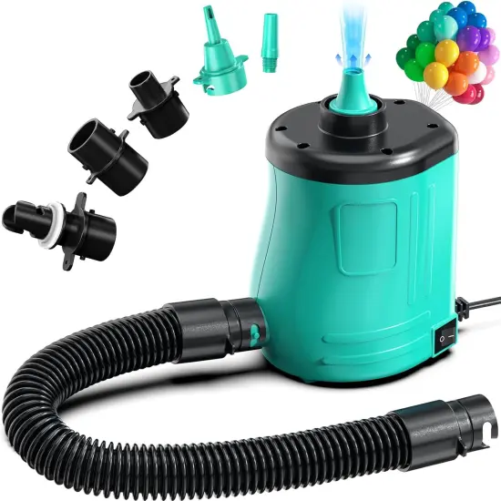 Electric Air Pump for Inflatables Toys Balloon: 3-in-1 Balloon Pump 400W 2.0 PSI High-Power Quick Inflator Deflator for Air Mattress Beds, Pool Float Raft, Wedding Party Decoration - Green {1}