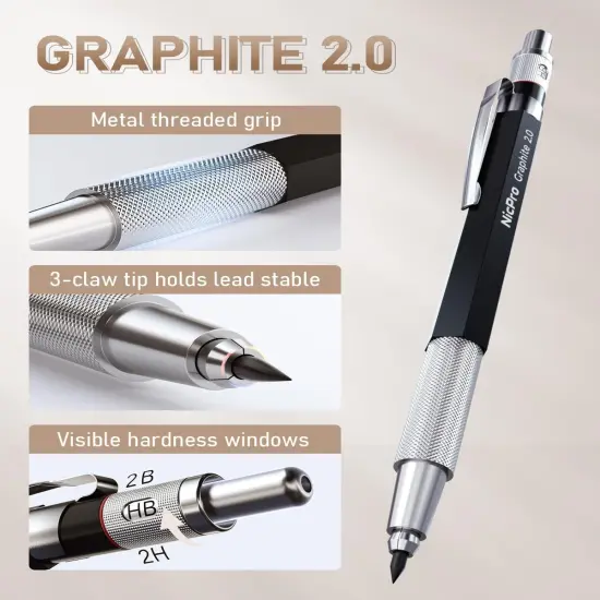 30PCS Art Mechanical Pencil Set in Leather Case, Metal Drafting Pencil 0.5 mm, 0.7 mm, 0.9 mm & 3 PCS 2mm Lead Holders for Sketching Drawing With 16 Tube (6B 4B 2B HB 2H 4H Colors) Lead Refills {2}