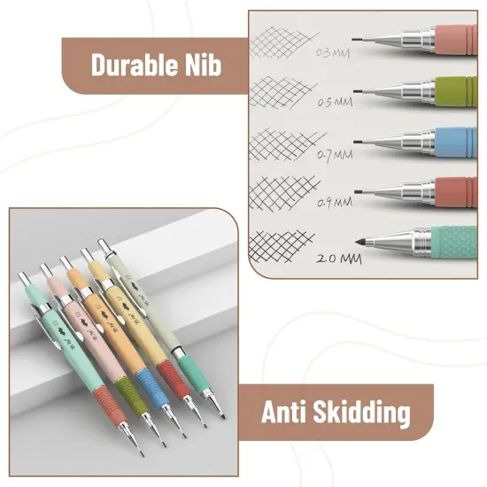 Mechanical Pencil Set, 5 Sizes, 0.3, 0.5, 0.7, 0.9, 2mm, Anti Skidding Grip Cute Mechanical Pencils, Sketching Pencils, Aesthetic Mechanical Pencils, Pastel Mechanical Pencils {4}