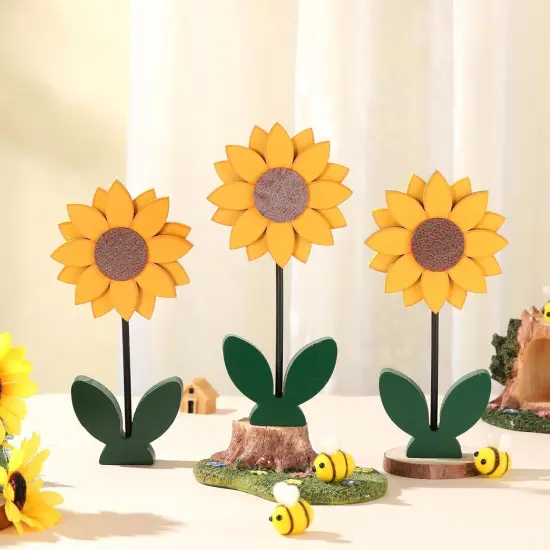 3 Pcs Summer Sunflower Wood Table Sign 7.1 Inch Sunflower Tabletop Home Decor Standing Rustic Wooden Yellow Centerpieces for Tables Kitchen Farmhouse Decoration {5}