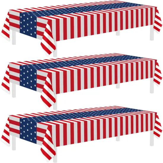 3 Pack Patriotic Tablecloth, Disposable Plastic Tablecloth 54" x 108" Patriotic Decorations {1}