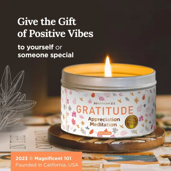 Magnificent 101 Long Lasting Gratitude Smudge Candle | 6 Oz - 35 Hour Burn | Paraffin Free Sage Scented Soy Wax Candle for Appreciation, House Energy Cleansing & Manifestation Multicolor {6}