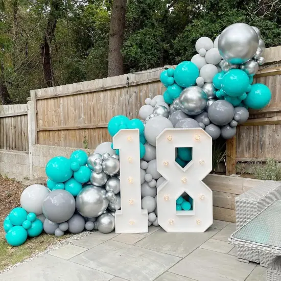 Teal Silver White Balloons Garland Arch kit,120Pcs 18 12 10 5 In Teal and White Metallic Silver Confetti Latex Balloons for Graduation Baby Shower Weddings Birthday Party Decorations {4}