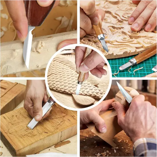 Wood Carving Kit Deluxe Whittling Knife Set 15PCS Wooden Carving Tools with Large PU Leather Case for Beginner Carpenter Experts {2}