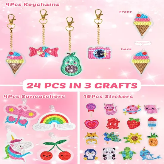 24Pcs Summer Diamond Art Kits for Kids, Diamond Painting Kits, Arts and Crafts for Kids Ages 6-8-12, Gem Art As Gifts Ideas for Girls Boys, Small Diamond Painting Stickers, Kids Craft Age 6+ {3}