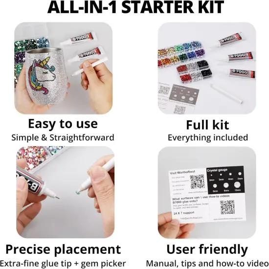 b7000 Glue with 7500Pcs Clear Silver Rhinestones for Crafts Clothes Clothing Fabric, Shiny Flatback Crystals Gems for Crafting Shoes Shirt, Flat Back Diamonds Set Badazzle kit Jewels 2-5mm 4 Sizes Mix {5}