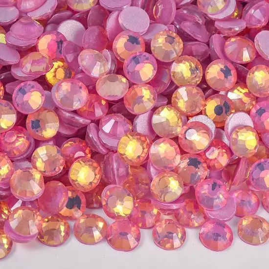 Flatback Rhinestones Round Gems, 1440pcs Luminous Series Glass Stone Neon Gems Non Hotfix Crystal Rhinestones for Nail Charms Crafts Clothes Tumblers,Rose Luminous Opal,SS10. {1}