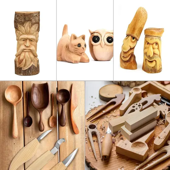 22-in-1 Wood Carving Tools Kit With 11 Wood Carving Knives & 4 Basswood Blocks, Cut Resistant Gloves & Accessories, Perfect for Beginners {4}