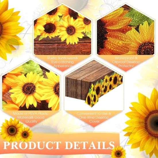 3 Pcs Sunflower Wood Grain Plastic Rustic Tablecloth Vintage Rectangle Table Covers Countryside Outdoor Tablecloth for Dining Table Kitchen Party Banquet, 54 x 108 Inch {3}