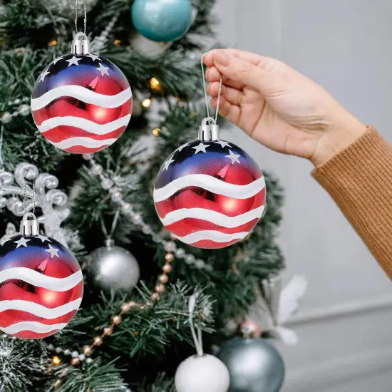 16 Pcs Independence Day Ball Ornament - 4th of July Patriotic Hanging Ball Decoration American Flag Ornament for Independence Day, Christmas Tree, USA Themed Party Supplies {3}