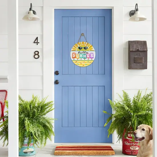 Hello Summer Sun Sunshine Front Door Sign, Popsicle Sunglasses Yellow Wood Door Hanger Outdoor Outside Porch Decor, Seasonal Wooden Wreath Indoor Wall Hanging Decoration {4}