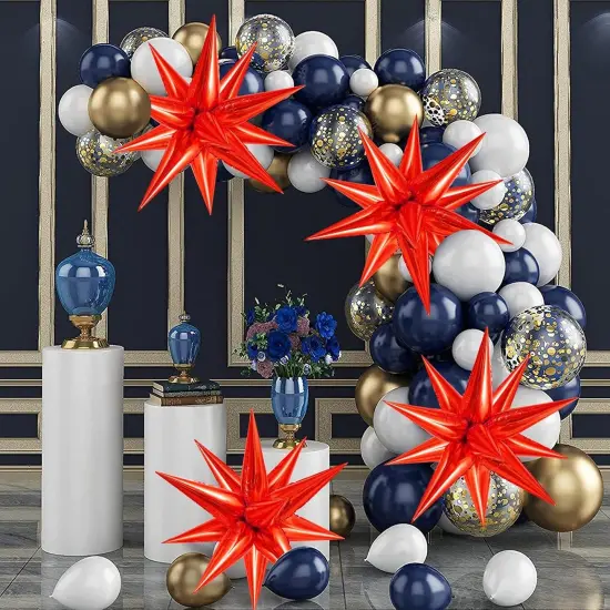 60 Pcs Star Foil Balloons Explosion 12 Point Cone Balloons Magic Starburst Balloon Large for Wedding Anniversary Backdrop Birthday Party Decorations (Red) {3}