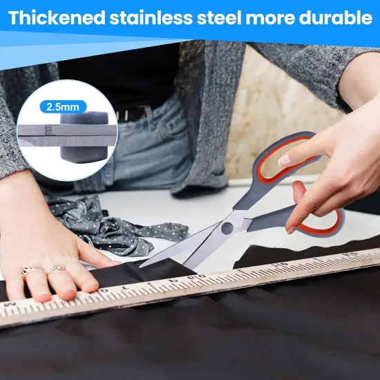 Multipurpose Scissors Bulk Set of 3 Pack, Ultra Durable and Sharp 2.5mm Thick Scissors for Office Home School Sewing Fabric Craft Supplies, Soft Comfort-Grip Right/Left Hand {2}