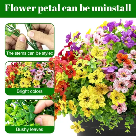Artificial Summer Bouquets Faux Plants Flowers for Outdoors UV Resistant Fake Plants Flowers {2}