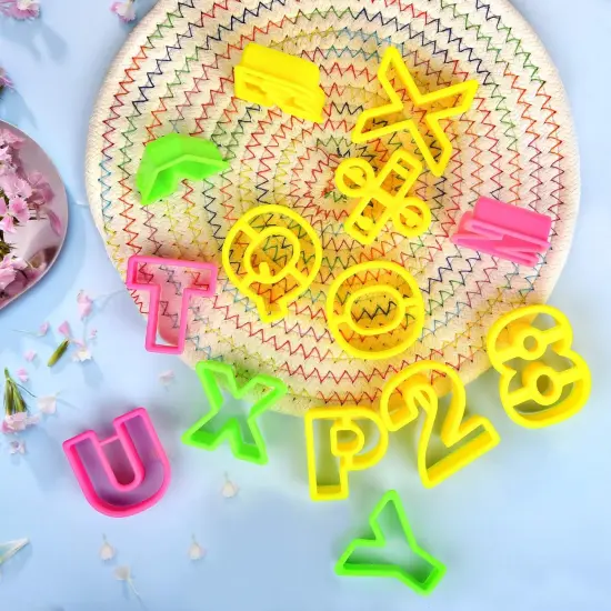 Plastic Mini Cookie Cutter Set Alphabet, Numbers & Cake Shaped Molds 41 Pieces {6}