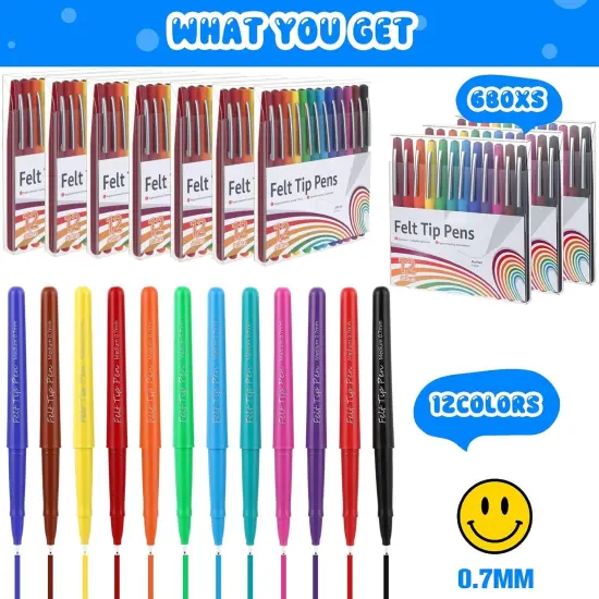 72 Pcs Felt Tip Pens 0.7mm Medium Point Felt Pen Bulk 12 Colors Markers Journal Planner for Teachers Students Journaling Writing Note Art Office School Supplies {2}
