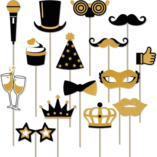 Photo Booth Props, 24PCS Photobooth Props, Funny Photo Props Party Props Accessories for Adults and Kids, Photo Booth Props for Wedding Birthday Christmas New Year&lsquo;s Eve(Black+Gold) {2}