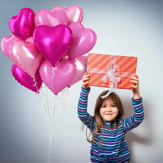 Pink Mixed Heart Balloons, 18 Inch 12 Pcs Hot Pink Foil Heart Balloons Light Pink Heart Shape Mylar Balloons Pink Sweet Theme Heart Balloons {4}