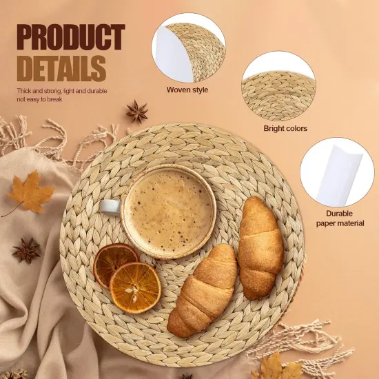 100 Pcs Disposable Printed Woven Paper Placemats Bulk 11 Inch Round Wicker Printed Chargers Place Mat Farmhouse Braided Rattan Tablemats {2}