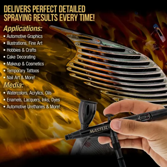 Cool Runner II Dual Fan Air Compressor System Kit with Master Elite Plus Ultimate Airbrush Set with 3 Tips 0.2, 0.3 & 0.5 mm, Case, Dual-Action, 2 Cups {4}