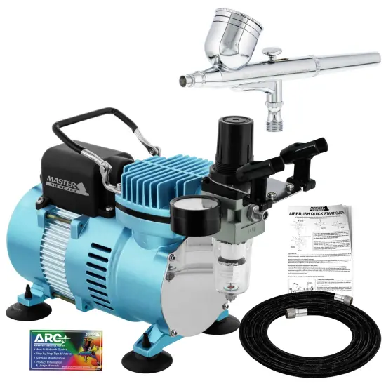 Cool Runner II Dual Fan Air Compressor System Kit with a G22 Gravity Feed Dual-Action Airbrush Set with 0.3 mm Tip - Hose, Holder, How-To Guide {1}