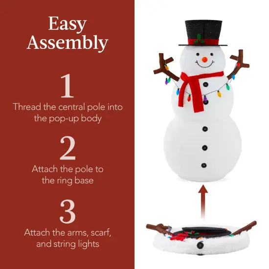Best Choice Products 5ft Lighted Pop-Up Snowman, Outdoor Christmas Holiday Decoration w/ 200 LED Lights, Hat, Scarf {5}