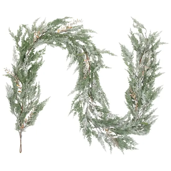 Northlight Real Touch&trade; Flocked Cedar Pine Artificial Christmas Garland - 10' - Unlit Green {3}