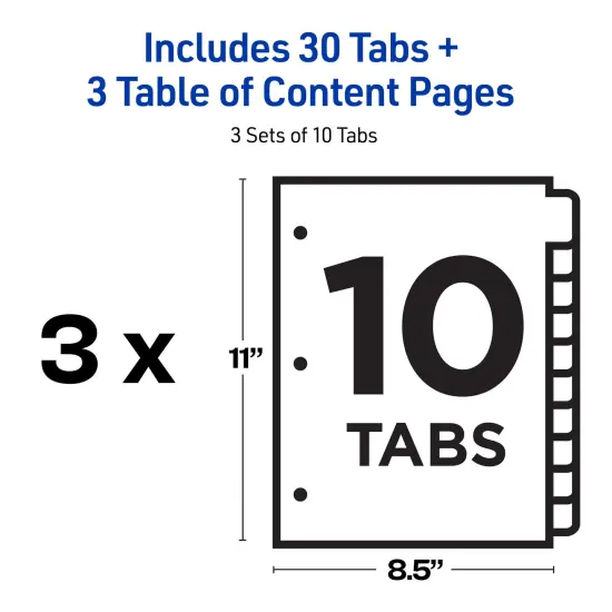 Avery Dividers for 3 Ring Binders, 10 Tabs per Set, Customizable Table of Contents, Classic White Tabs (3 Sets of 11077) {4}