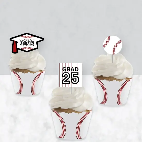 Big Dot of Happiness Grad Baseball - Cupcake Decoration - 2025 Graduation Party Cupcake Wrappers and Treat Picks Kit - Set of 24 {4}