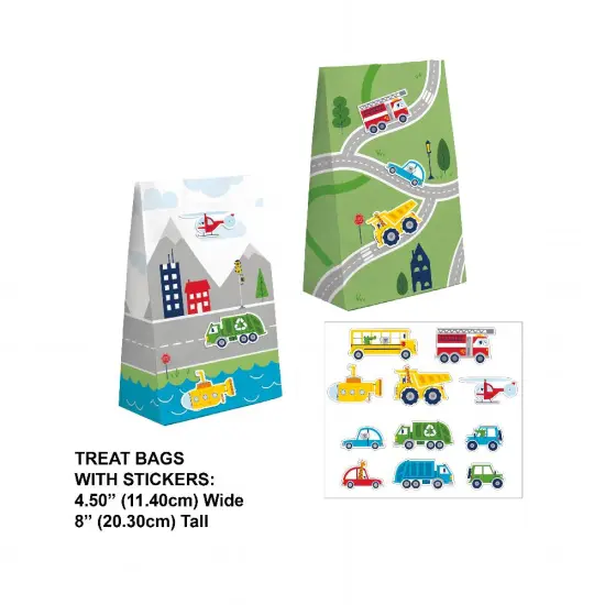 Transportation Time Paper Treat Bags w/Attachments (8/Pkg) {2}