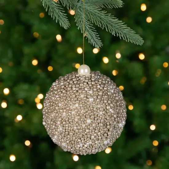 Northlight Glittered Beads Christmas Ball Ornament - 4" - Gold {1}