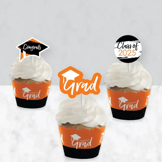 Big Dot of Happiness 2025 Orange Graduation Cupcake Decoration - Party Cupcake Wrappers and Treat Picks Kit - Set of 24 {4}