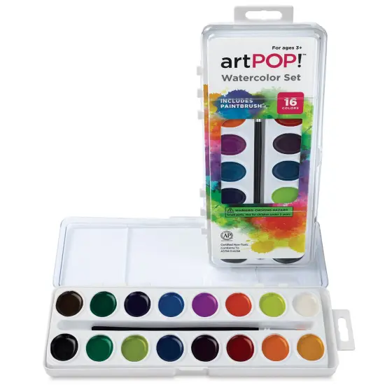 artPOP! Watercolor Paint, 16 Assorted-Colors Set, Includes Paintbrush, Watercolor Pan with Closing Lid, Washable, Non-Toxic {2}